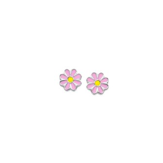 Kinderoorbellen bloem roze zilver