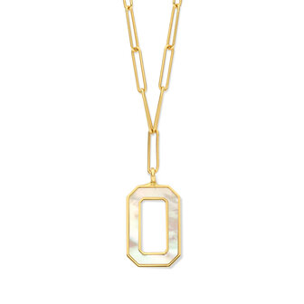 ketting 18kt paperclip en hanger parelmoer