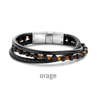 Herenarmband leder zwart staal Orage BA167