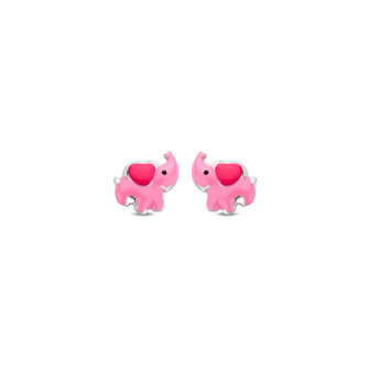 Kids oorringen zilver roze olifant PB107