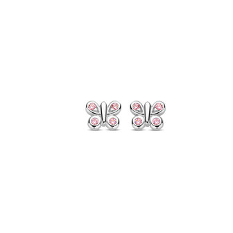 Kinderoorbellen vlinder roze zirconia