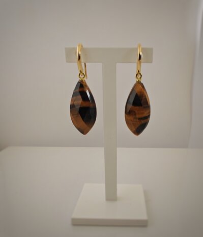 oorbellen 18 kt met tijgeroog