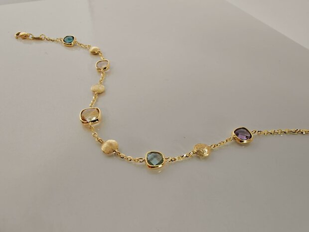 Gouden armband 18 kt met kleurstenen
