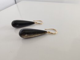 Oorringen goud met Obsidiaan HK01538O30